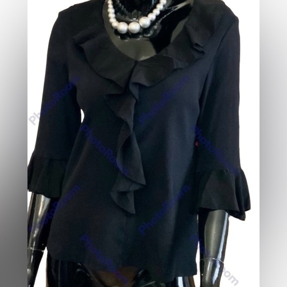 Barbara Lesser Romantic Ruffle Top In Black Size XL - Picture 4 of 10